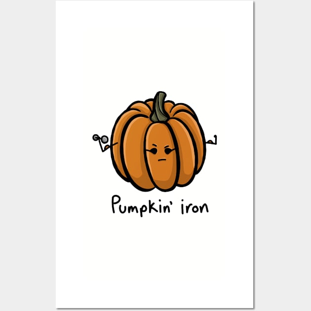 Pumpkin' Iron funny carved pumpkin quote with cute angry face funny pumpkin play on words simple minimal cartoon gourd Wall Art by AlmightyClaire